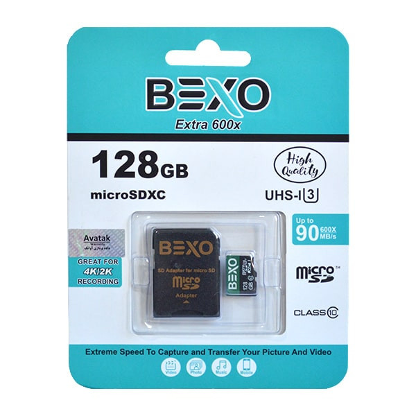 کارت حافظه microSDXC بکسو مدل Extra کلاس 10 استاندارد UHS-I U3 سرعت 90MBps ظرفیت 128 گیگابایت