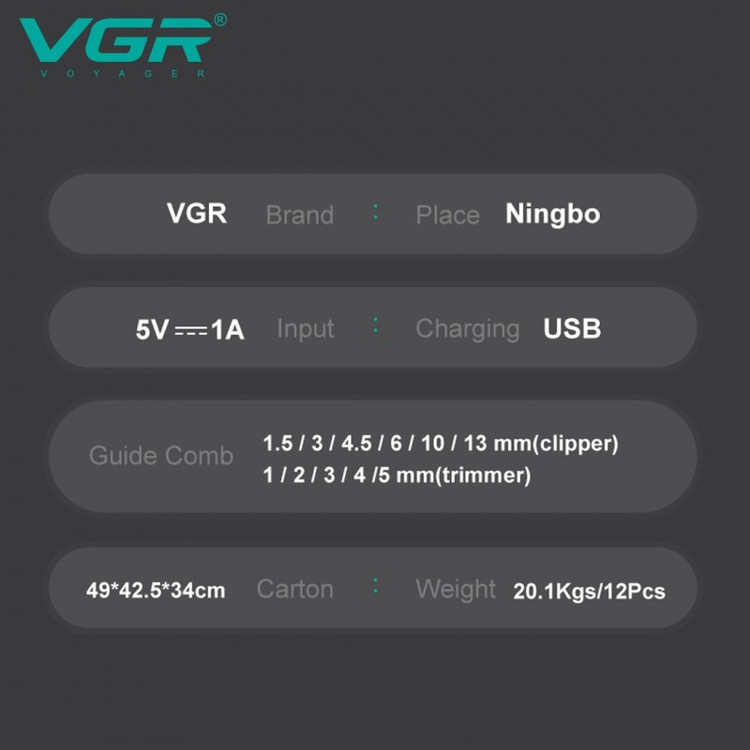 ماشین اصلاح موی سر و صورت وی جی ار مدل v-694 مجموعه 3 عددی