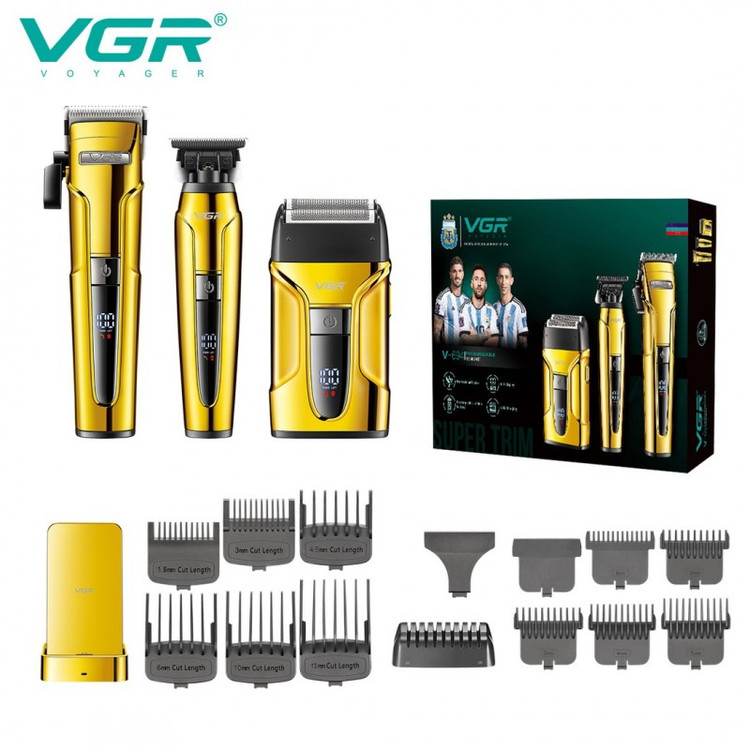 ماشین اصلاح موی سر و صورت وی جی ار مدل v-694 مجموعه 3 عددی
