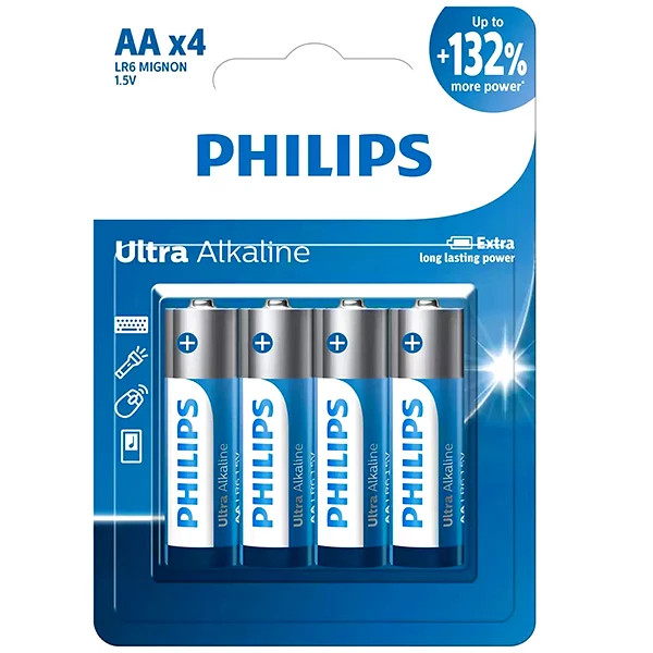 باتری قلمی آلکالاین فیلیپس مدل Ultra Alkaline بسته ۴ عددی