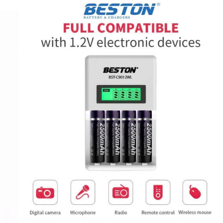 شارژر باتری بستون مدل BST-C9012WL Super Fast Charger | شارژر هوشمند باتری AA و AAA با LCD