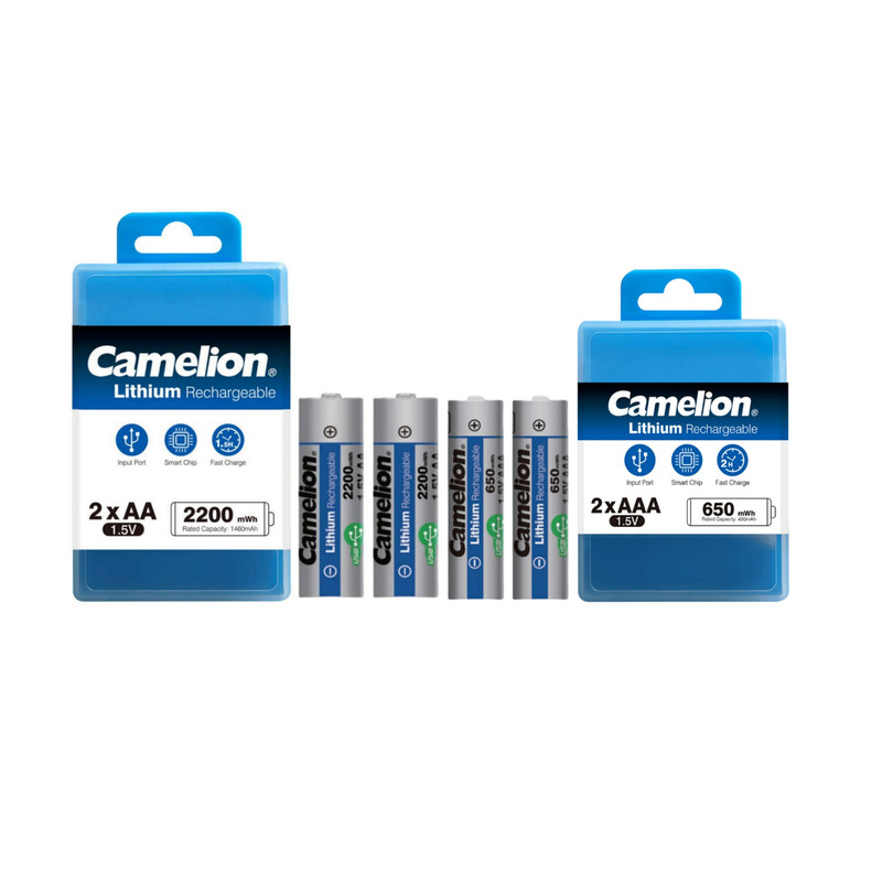 باتری قلمی و نیم قلمی قابل شارژ کملیون مدل USB-TYPE C-LI-ION با ظرفیت 2200-650 میلی آمپر بسته 4 عددی