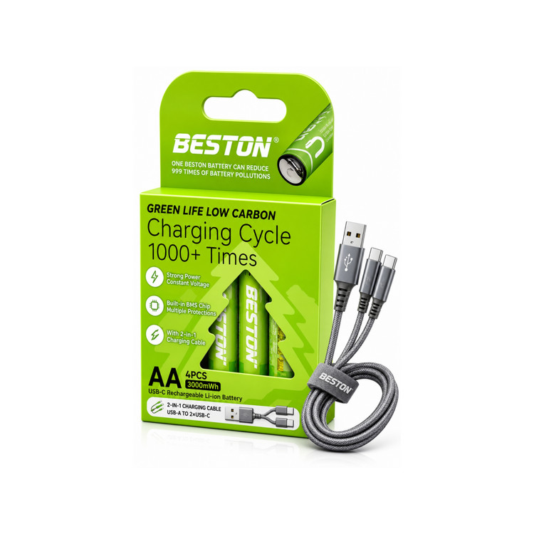 باتری شارژی لیتیوم یونی بستون AA USB C بسته ۴ عددی 3000mWh