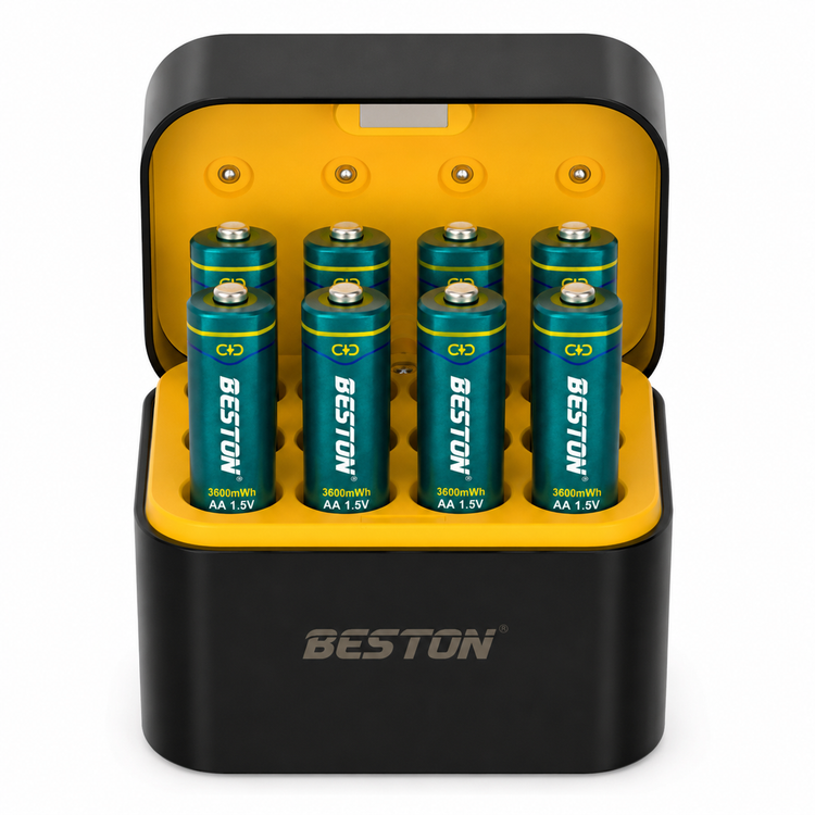 شارژر باتری قلمی و نیمقلمی لیتیومی BESTON مدل M7037 با 8 شیار و درگاه USB-C