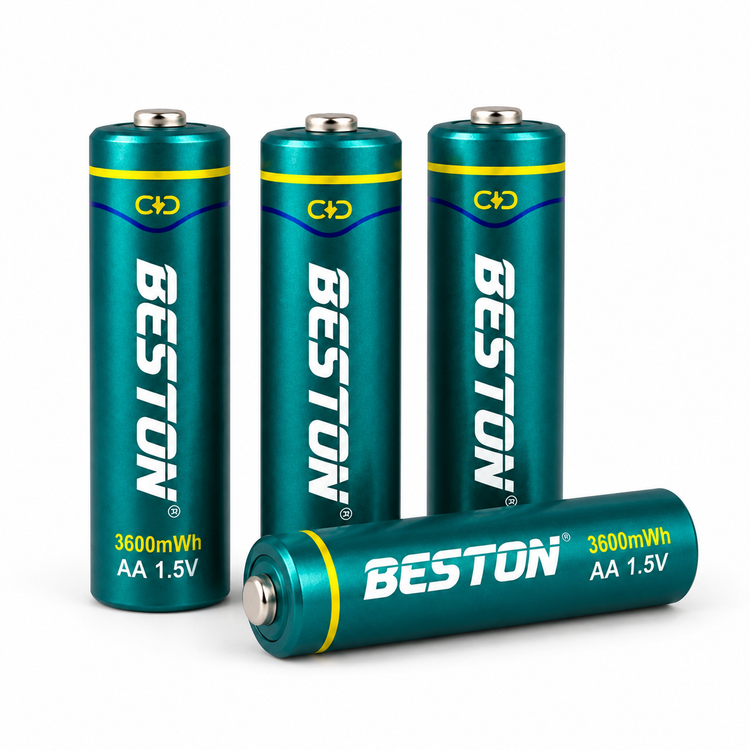 شارژر باتری قلمی و نیمقلمی لیتیومی BESTON مدل M7037 با 8 شیار و درگاه USB-C به همراه ۴ عدد باتری قلمی شارژی ۱٫۵ ولت 3600mWh