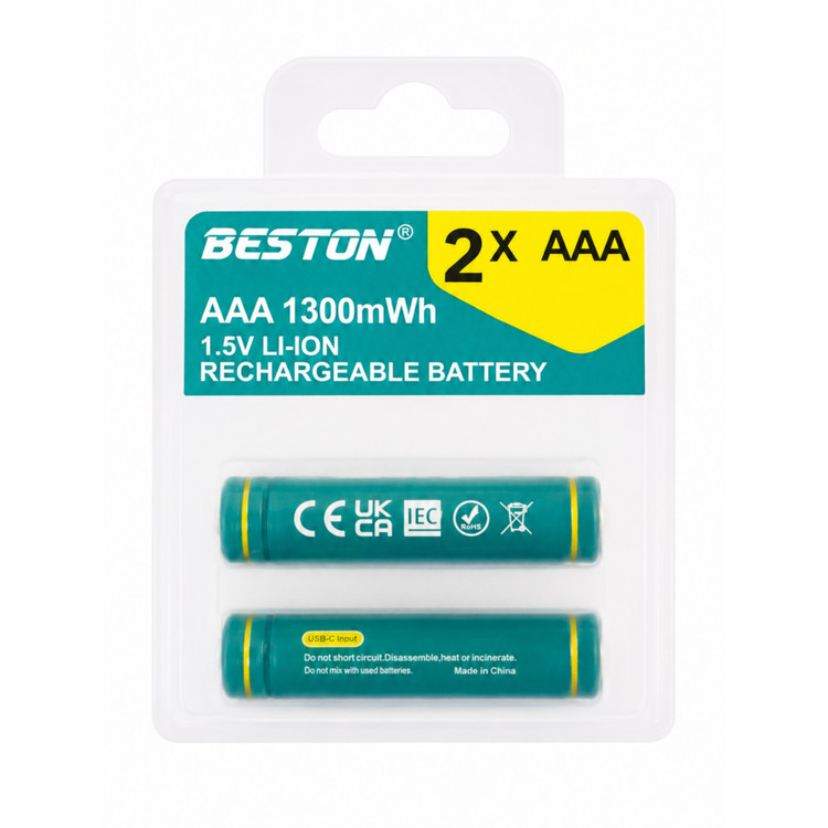 باتری نیم قلمی شارژی لیتیوم یونی ۱٫۵ ولت بستون AAA ظرفیت 1300mWh بسته ۲ عددی