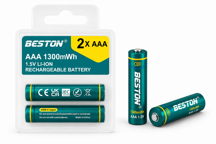 باتری نیم قلمی شارژی لیتیوم یونی ۱٫۵ ولت بستون AAA ظرفیت 1300mWh بسته ۲ عددی