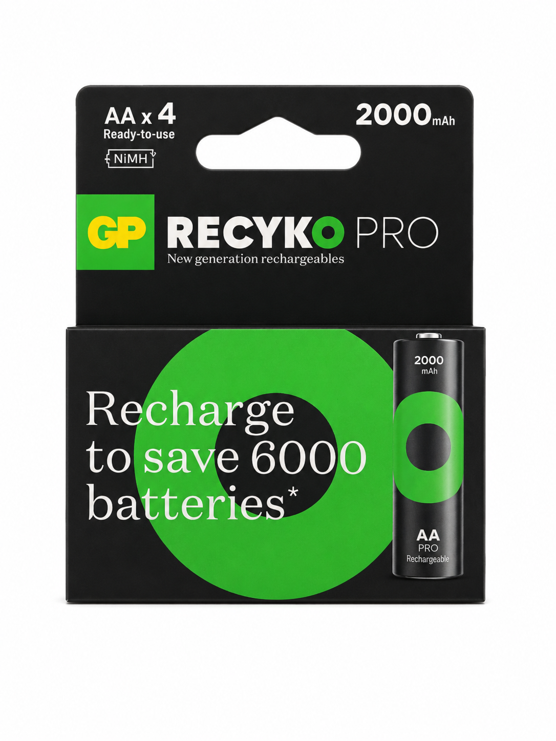 باتری قلمی شارژی GP ReCyko Pro AA 2000mAh بسته 4 عددی