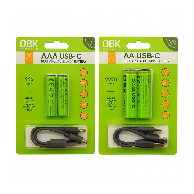 باتری قلمی و نیم قلمی قابل شارژ دی بی کی مدل USB-C LI-ION بسته 4 عددی
