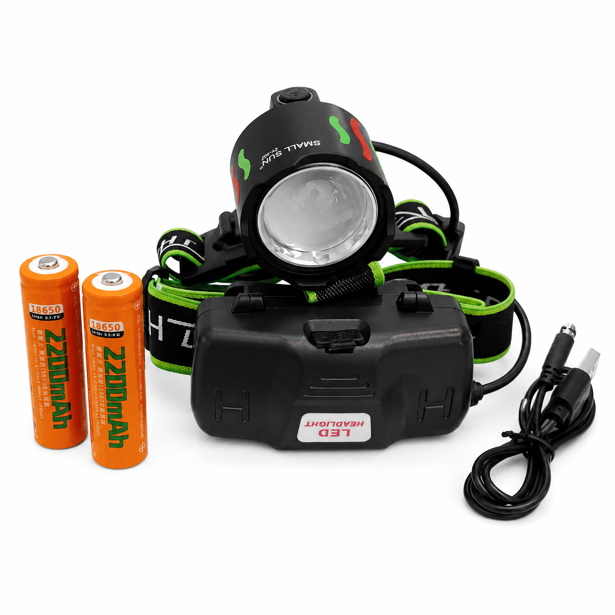چراغ پیشانی شارژی Head Lamp چند منظوره به همراه ۲ عدد باتری 18650 و کابل شارژ
