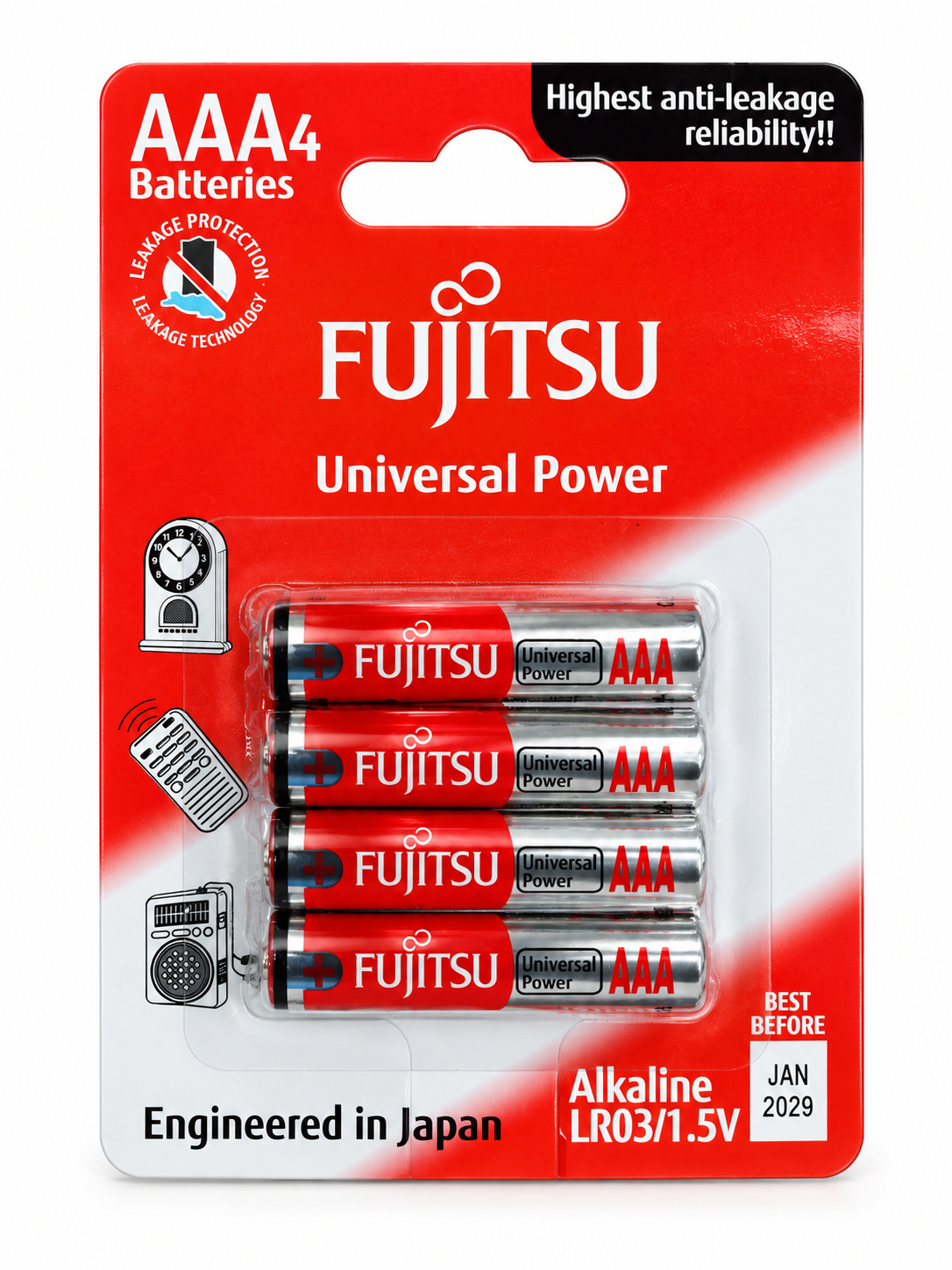 باتری نیم قلمی فوجیتسو مدل Universal Power AAA بسته 4 عددی
