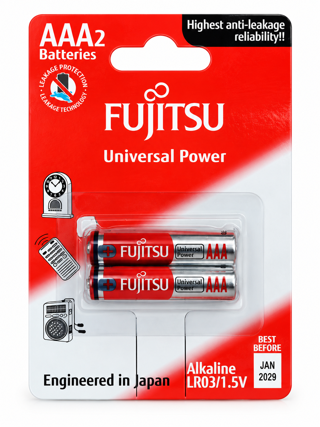 باتری نیم قلمی فوجیتسو مدل Universal Power AAA بسته 2 عددی