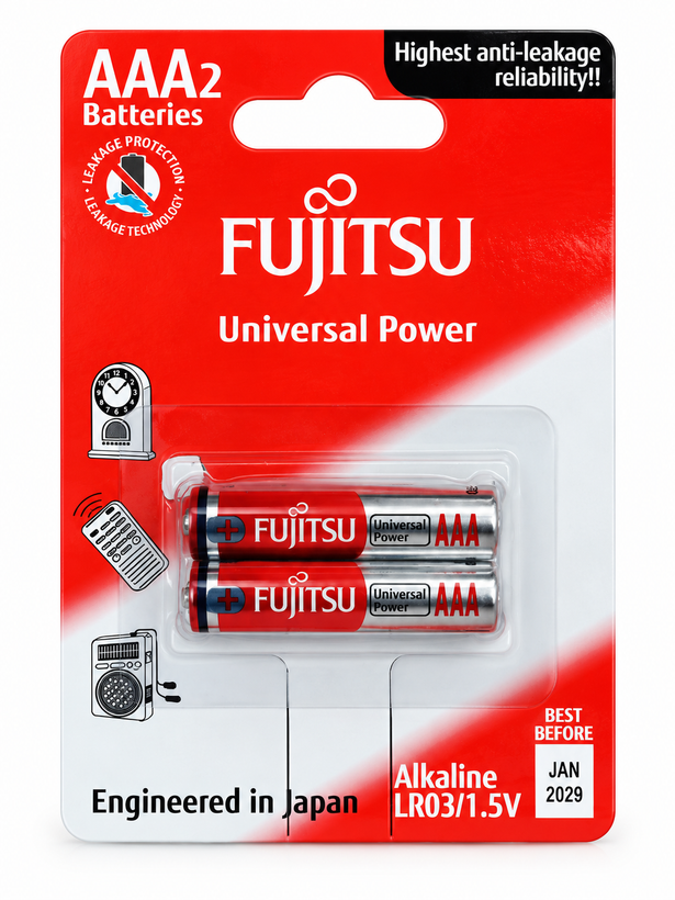 باتری نیم قلمی فوجیتسو مدل Universal Power AAA بسته 2 عددی